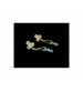 Golden Color Earrings Studded with White and Light Blue American Diamond, Long String, Classical Flower Design